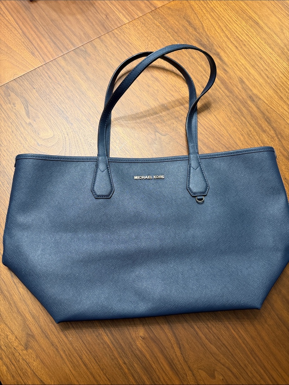 Michael Kors Navy Saffiano Tote with Gold Logo